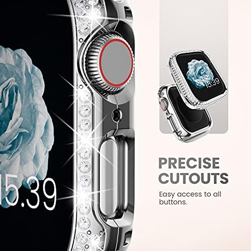 Tensea Metal Bling Case תואם ל- Apple Watch SE 2022 סדרה 6 SE 5 4 44 ממ כיסוי מלא מגן מגן מגן מגן מסגרת מתכת לשעון