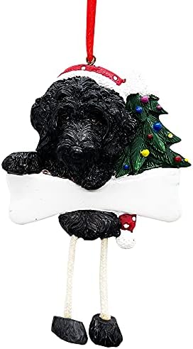 קישוט Labradoodle שחור עם קישוט חג מולד עם רגליים משתלשלות ייחודיות וצבועות בקלות בחג המולד בהתאמה אישית