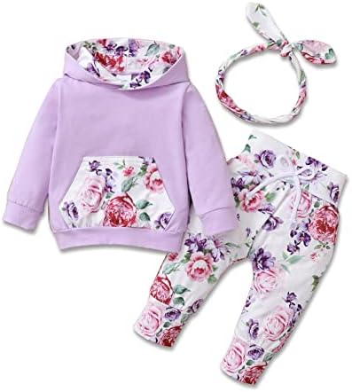 תינוקת בגדי תינוקת תלבושות ארוך שרוול הסווטשרט סווטשירט פרחוני מכנסיים סטים עם כיס בורגונדי 9-12 חודשים