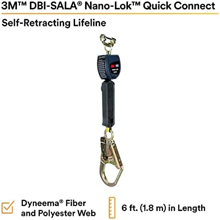 3M DBI-SALA NANO-LOK 3101226 חוזר בהצלה עצמאי, 6 מטר, 3/4 אינץ 'דינמה פוליאסטר אינטרנט, וו אלומיניום הצמד, מחבר