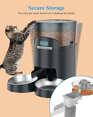 מזין חתולים אוטומטי – מזין חיות מחמד 4.5 ליטר עבור 2 חתולים כלבים מתקן מזון מזין חתולים אוטומטי - בקרת מנות 6 ארוחות, אזעקת