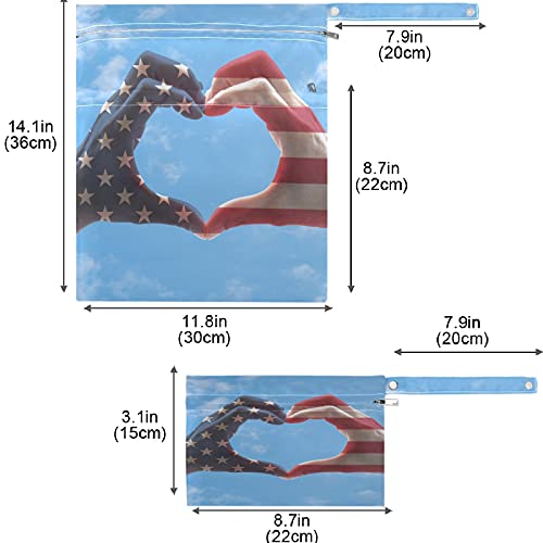לב דגל אמריקאי ViseSunny עם 2 יחידים שקית רטובה עם כיסים עם רוכסן רכישה לשימוש חוזר ונשנה לטיולים, חוף, בריכה,