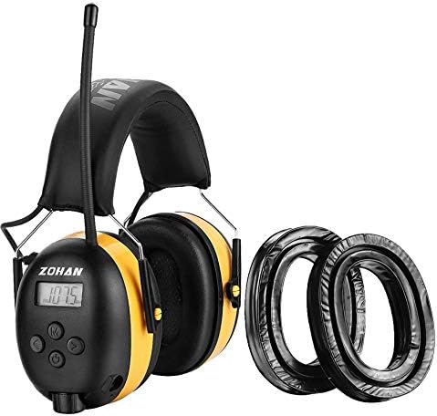 ZOHAN EM042 AM/FM אוזניות רדיו עם תצוגה דיגיטלית, הגנה על אוזניים לכסאות דשא ו- EP02 GEL רפידות אוזניים עבור 3M