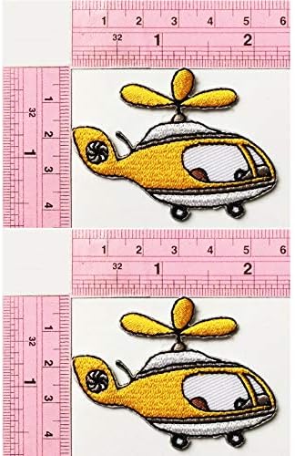 2 יח 'מיני מטוס צהוב מסוק מטוסים מעופפים ילדים ברזל קריקטורה על תיקון ציוד טלאים רקום לשקיות ז'קט בגדי תרמיל בגדי