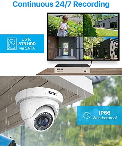 ZOSI 8CH 1080P H.265+ מערכת מצלמות אבטחה ביתית, 5MP Lite 8 ערוץ CCTV DVR ו- 6PC