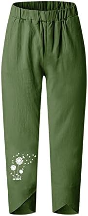 מכנסי קפרי מכנסיים כותנה מכנסי רגל רחבים עם כיסים מזדמנים מותניים אלסטיים רופפים מכנסי טרקלין נוחים