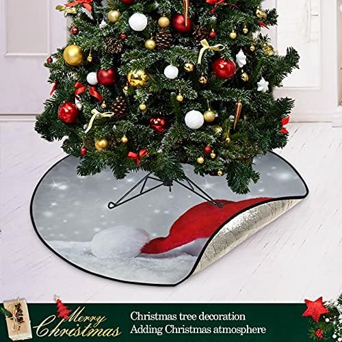 כובע סנטה קלאוס שלג עץ חג המולד מחצלת עץ עמיד למים שטיח מחצלת מגש מתחת לאביזר עץ חג המולד לקישוטי מסיבת חג חג המולד 28 אינץ