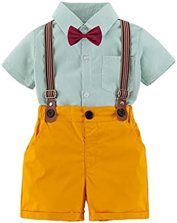 Stylesilove פעוט תינוקות בנים כפתור למטה חולצה, מכנסיים קצרים, כתפיות, פרפר 4 יחידות ג'נטלמן סטר תלבושת