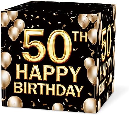 קופסת כרטיסי יום הולדת 50 של Keydaat ， קופסת כרטיס שחור וזהב לקישוטים למסיבות יום הולדת ， ציוד למסיבות, תיבת כסף - 1