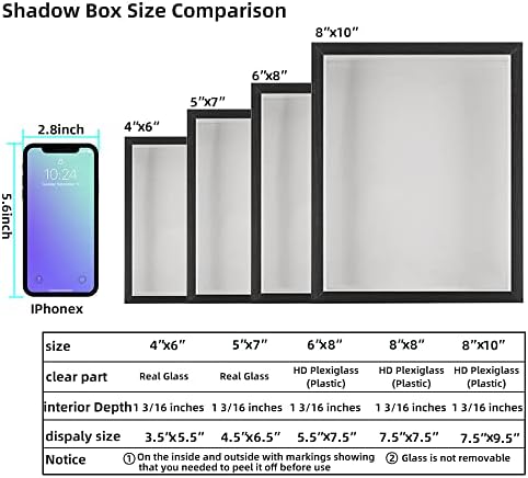 תיבת צל של Kapix 8x10 מסגרת תמונה עם Plexiglass HD Deep Memory Box Cox Case עבור אוספים, כרטיס, מזכרות, שמירת