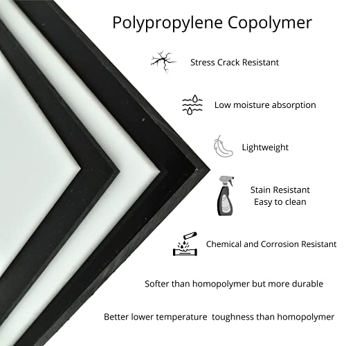 קנה גיליון פלסטיק פוליפרופילן שחור פלסטיק קופולימר 3/4 עבה, גודל 24 x 24 כימי, מידות פאנל עמידות בפני השפעה 23.75 x 23.75
