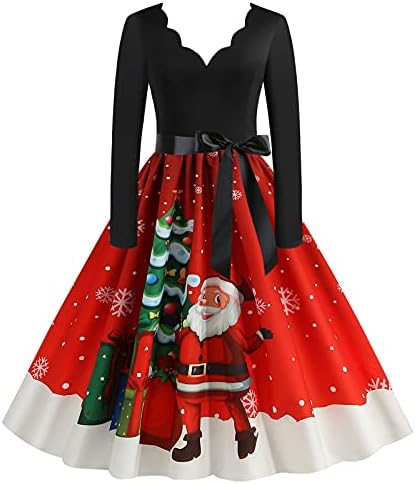 שמלות חג מולד לנשים 2022 מסיבת שרוול ארוך שמלה מזדמנת שמלה משובצת משובצת שמלת סתיו מכוערת שמלת קוקטייל הדפסת