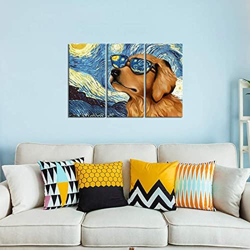 קלורמור ואן גוך ליל כוכבים מגניב כלב גולדן רטריבר משקפי שמש תמונה ציור ז ' יקלה הדפסי בד גלריה עטוף 3 חתיכות