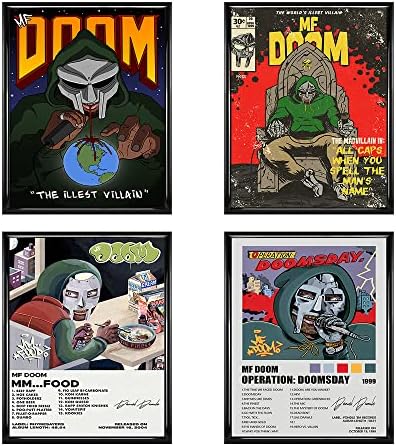 Syoolso MF Doom - 4 PCS עטיפת אלבום חתום פוסטרים מוגבלים בחדר אסתטי הדפס אסתטי ראפר מוזיקת ​​פוסטר קיר קיר קיר לבני נוער