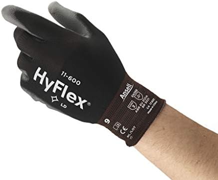 Hyflex 11-600 קלות ניילון ניילון כפפות תעשייתיות עם ציפוי דקל לייצור מתכת, רכב - שחור