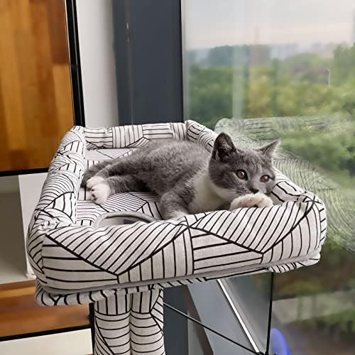 חתול ערסל חלון מושב לחתולים מקורה, נמוך יותר תמיכה בטיחות ברזל חתול חלון מוט,חתול נהנה 360 ואותו שיזוף על