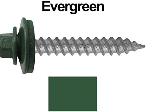 בורג קירוי מתכת: 12 x 1-1/2 ”אורגרין-ירוק-ריפינג רג'ריפ בורג גג מתכת. נקודה חדה מתכת לברגי ציפוי עץ ~ 9/16 מכונת