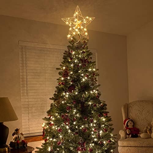 עץ כוכב חג המולד קישוט טופר טופר עץ נצנצים עם 20 נורות LED עץ חג המולד טופר רפלקטור כוכב TEETOP מואר צמרת