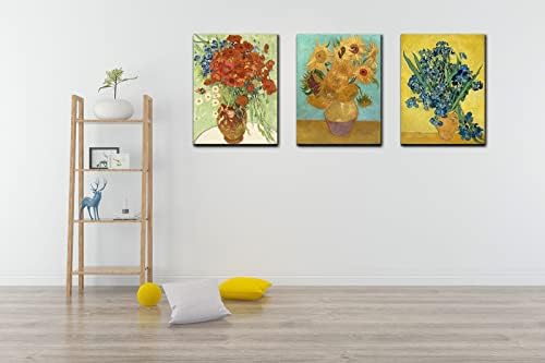 Okexckk 3 חמניות חלקים- איריס אגרטל פרחים וינסנט ואן גוך רבייה אמנותית, בד ג'ליקה מדפיס אמנות קיר לעיצוב הבית
