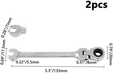 רירדג ' 7 ממ 12 נקודת להגמיש ראש קרקוש ברגים, מטרי מחגר ברגים סט עם 72 שיניים & מגבר; 5 תנועה עבור חלל צר, 2 יחידות