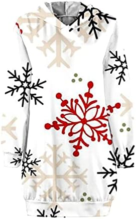 מיני שמלות לנשים של שיבה הביתה נים שמלת חג המולד מודפס ארוך שרוולים צווארון רופף מזדמן סווטשירט שמלה