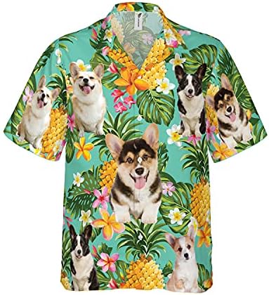 חובב כלבים לגברים חולצה הוואי פנקי כפתור מזדמן למטה סדרת הדפס של גזע כלבים מקצרים.