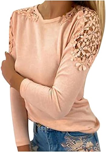חולצות לנשים של טרנדי מוצק צבע חלול החוצה פרחוני ארוך שרוולים סוודר חולצות אופנה רזה בכושר טיז חולצה טוניקות