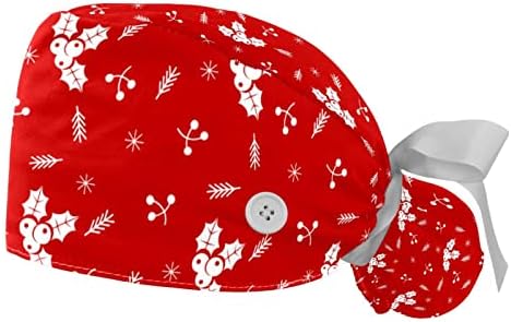 2 מחשבים אחות קרצוף כובעים נשים שיער ארוך, חג המולד אדום כחול כהה משובץ כובע עבודה מתכוונן עם כפתור ורצועת זיעה