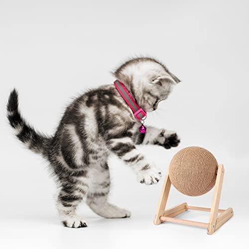חתול גרדן צעצוע כדור, טבעי סיסל חתול מגרד כדור מסתובב, חתול מגרד כדור לחתולים & מגבר; חתלתולים, מוצק עץ גרדן מקורה חתולים