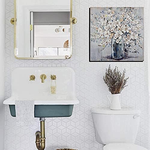 עיצוב אמבטיה אמנות קיר פרחוני מקור קיר ממוסגר קיר גלריה מודרנית דקור קיר הדפס פרח לבן בלבוק כחול נושא תמונות אמנות למשפחה