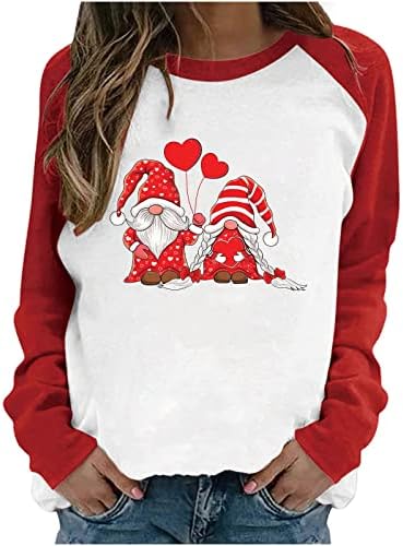צבע בלוק חולצות נשים חג האהבה שמחה אהבת לב הלבוש חולצות ארוך שרוול צווארון עגול מזדמן רופף בסוודרים