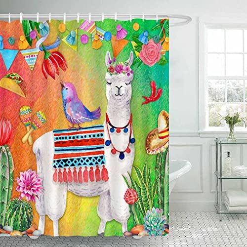Juirnost cinco de mayo וילון מקלחת לחדר אמבטיה מקסיקו פיאסטה וילון מקלחת alpaca llama וילון מקלחת קקטוס טאקו אמבטיות