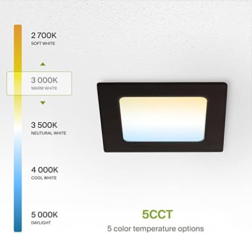 ASD Ultra דק 4 אינץ 'LED תאורה שקועה מרובעת, 5 CCT 2700K-5000K ניתן לבחירה, 12W 50W EQV, עמעום תקרת תקרת LED