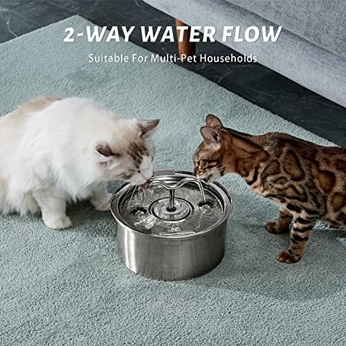 מזרקת מים לחתול דוב, 3.2 ליטר/108 עוז נירוסטה מתקן מים לחיות מחמד אוטומטי מתכת מזרקות שתייה לכלבים קערת מים