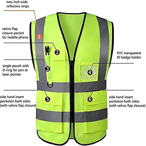אפוד בטיחות רפלקטיבי לנשים ולגברים גבוה נראות לבטיחות בטיחות כיס רוכסן קדמי （xxxl צהוב נוצץ)