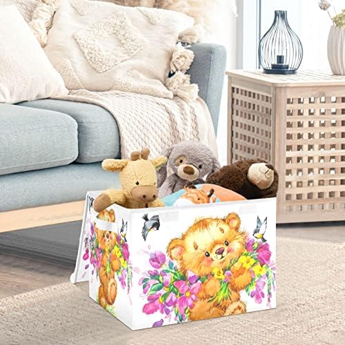 innewgogo דובון דובי פרחים פחי אחסון עם מכסים לארגון קופסת אחסון מתקפלת עם מכסה עם ידיות קופסת קוביית אחסון