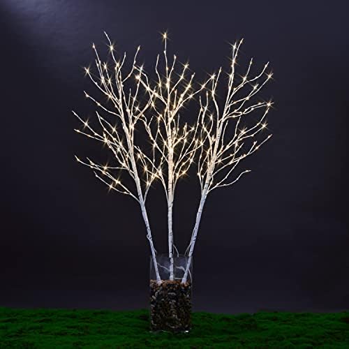 LightShare 41in משולש ענפי ליבנה מוארים עץ ליבנה מלאכותי ערבה ערבה עם 300 אורות LED מיני לחג ההודיה קישוט חג המולד מקלות