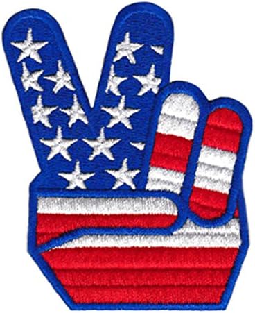 אצבעות השלום של ארהב Vintage Style 70 אצבעות דגל אמריקאי טלאי אופנוענים רקמה 8 סמ - טלאים מגניבים - ברזל על -