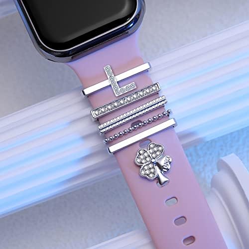 צפו קסמי להקה, לולאות טבעת דקורטיביות קסמי תואם עם Apple Watch 38 ממ 40 ממ 41 ממ 42 ממ 44 ממ 45 ממ קישוט יהלום אופנה
