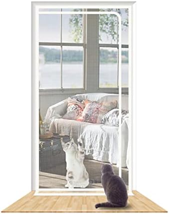 דלת מסך חתול מחוזקת רסל מתאימה לדלת בגודל 32 איקס 80, דלת מסך רשת עמידה לחיות מחמד, דלת מסך רוכסן הוכחת חיות מחמד לסלון, חדר