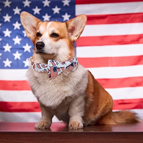 צווארון כלבי דגל אמריקאי מתכוונן, דפוס דפוס, דפוס חמוד מודפס יום עצמאות עניבת פרפר כלב פטריוטי, 4 ביולי צווארוני חיות מחמד