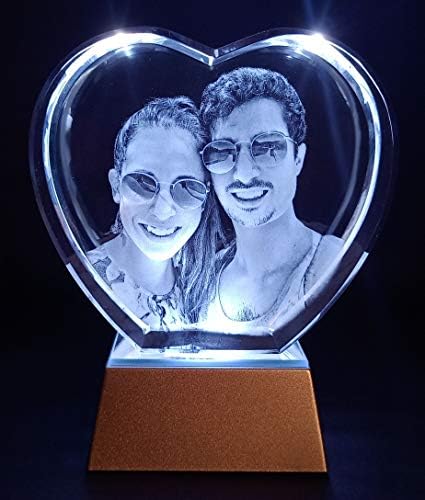 יאגי תלת מימד תצלום חרוט מסגרת תמונה בצורת לב קריסטל הכוללת הגדרה גבוהה גביש תלת מימד בהתאמה אישית + ​​בסיס LED