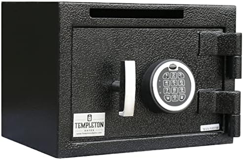 טמפלטון כספות קומפקטי מחסן זרוק בטוח עם אלקטרוני רב משתמש לוח מקשים שילוב מנעול עם מפתח גיבוי, שחור.קיבולת 57 סיביות