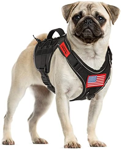 רתמת כלבים טקטיית טקטית גוף מלא לכלבים קטנים, רפלקטיבי ללא משוך שירות כלבים עם ידית טלאי דגל אמריקאי, אפוד כלבים
