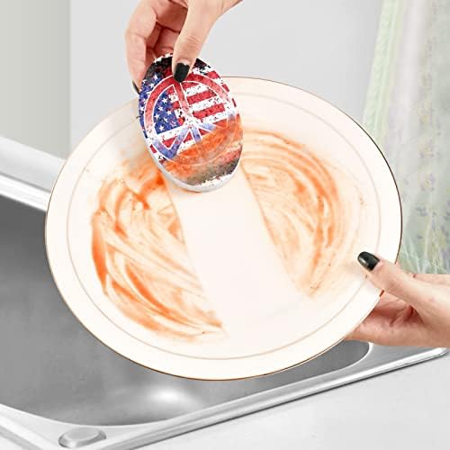 Alaza USA ארהב דגל אמריקאי סמל שלום ספוגים טבעיים ספוג תאית מטבח למנות שטיפת אמבטיה וניקוי משק בית, שאינו מגרד