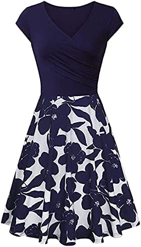 שמלות סקסיות של פרגירן, הדפס אופנה מזדמן לנשים שרוול קצר שרוול v שמלת מסיבות באורך הברך
