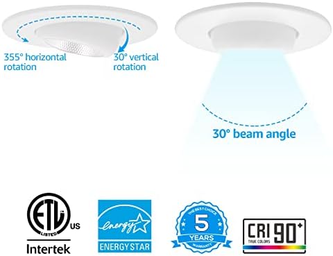 לפידסטאר 5/6 אינץ 'LED ג'ימבל שקוע אור שקוע מתכוונן, CRI 90+, ניתן לעמעום, 12W = 100W, 1000LM, גלגל העין LED יכול