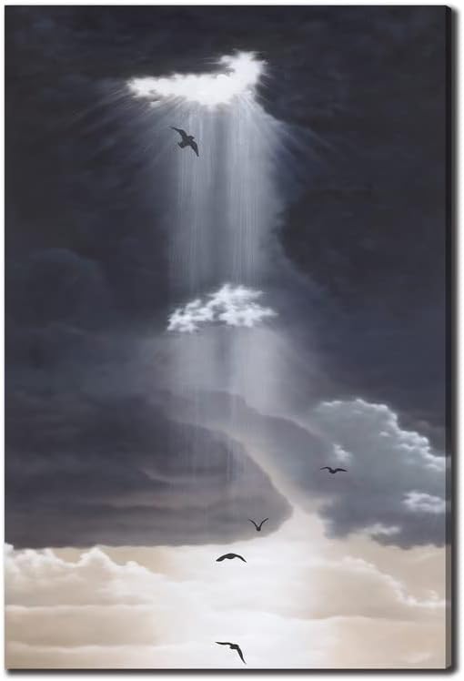 NKASJD בסלון בד קיר קיר ציור ציור צבוע ביד אור אור דרך השמיים מתחת לעננים כהים ציור שמן צביעה מודרנית שחור לבן מופשט