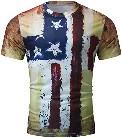 חולצות מגניבות לגברים גברים מקרית אופנה יום העצמאות מודפס צוואר עגול חולצה למעלה שרוול ארוך גברים קצרים