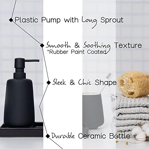 ABBI NIMO מט מתן סבון יד שחור למשטח השיש באמבטיה, 13 גרם מתקן סבון קרמיקה רך למטבח, מתקן קרם למילוי מחדש עם צבע גומי
